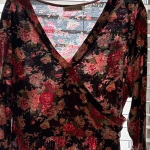 Nemidor Floral Long Sleeve long Dress - Black and Pink